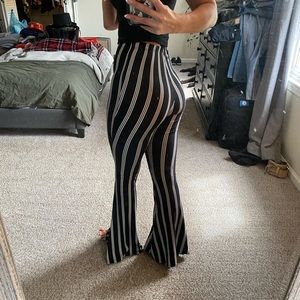 Black & white striped flare pant